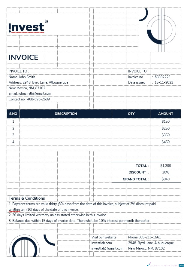 Download Financial Advisor Invoice Template Photoshop template